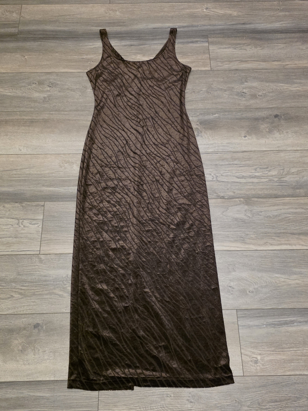 Vtg 90s All That Jazz Metallic Bronze Crinkle Knit Maxi Dress Whimsigoth Medium